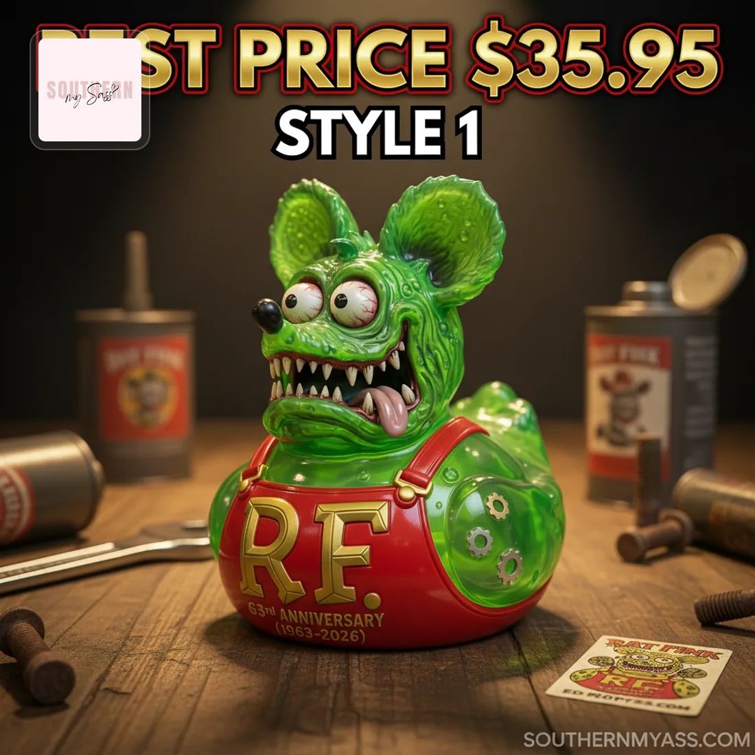 Rat Fink 63rd Anniversary Green Rubber Duck