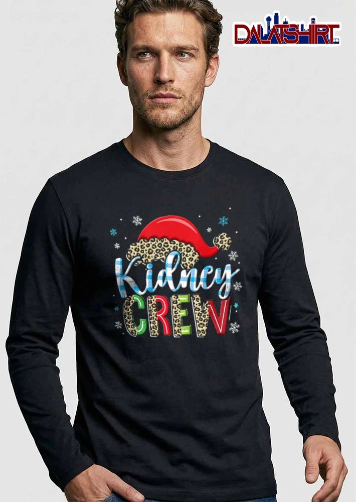 Kidney Crew Santa hat leopard print snowflakes shirt