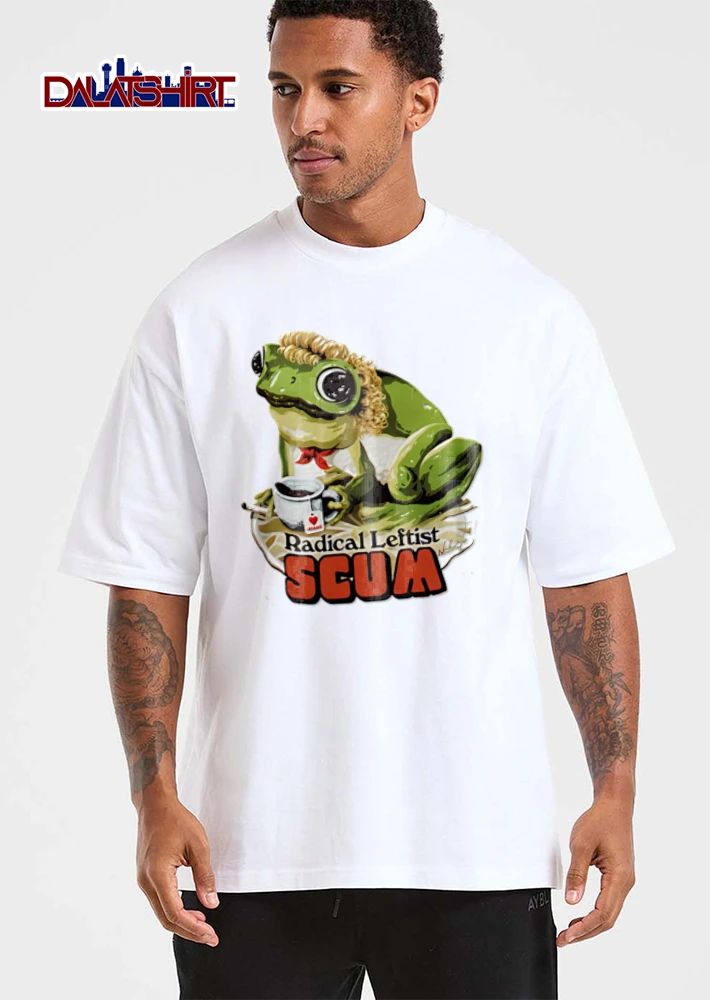 Radical Leftist Scum frog wearing blonde wig tea shirt