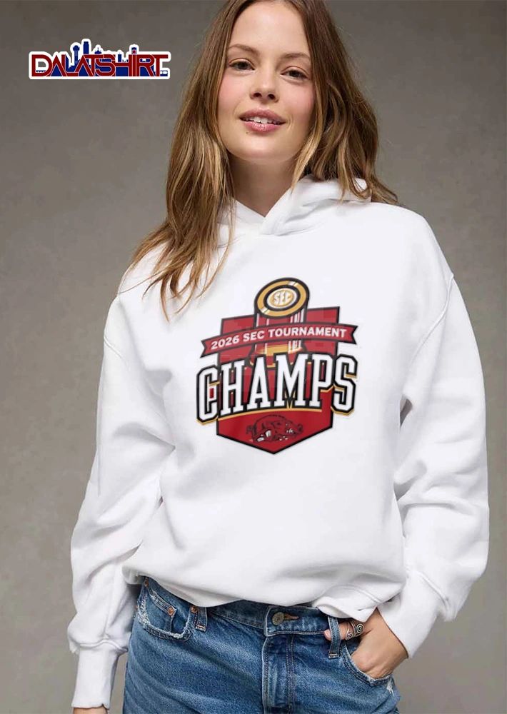 Arkansas Razorbacks 2026 SEC Tournament Champs trophy logo razorback mascot graphic shirt