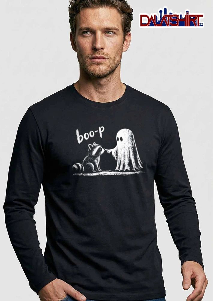 Boo-P ghost touching raccoon nose illustration shirt