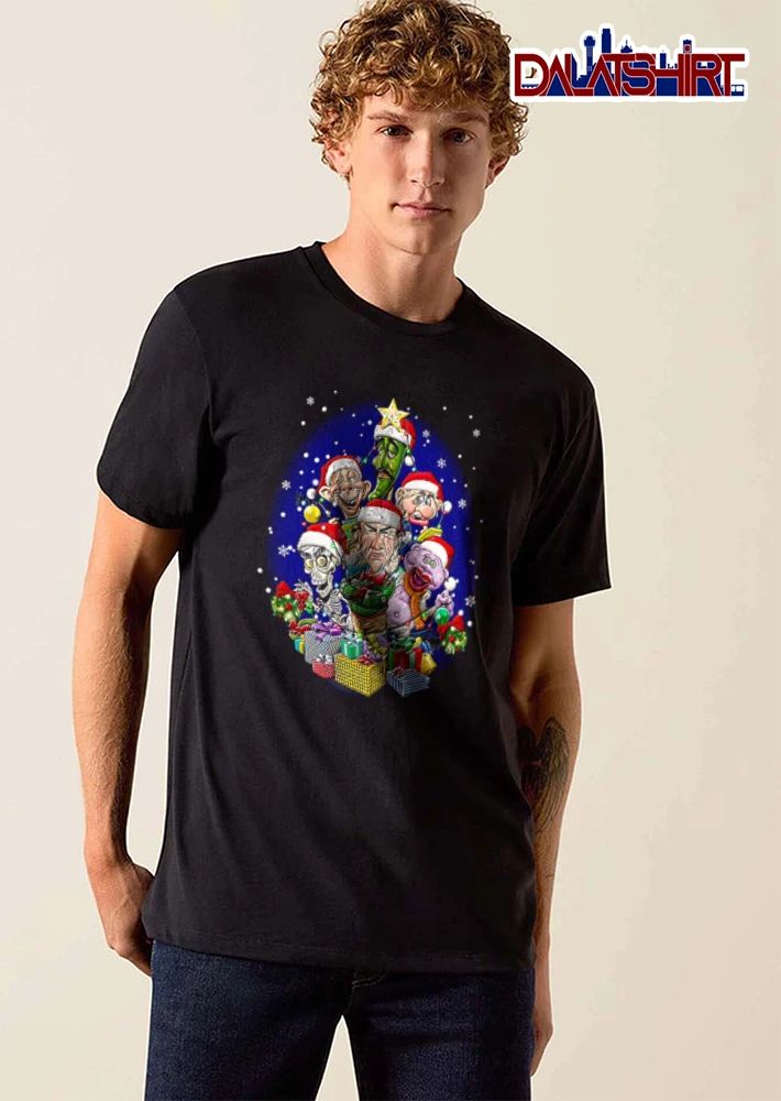 Caricature characters Christmas tree gifts shirt