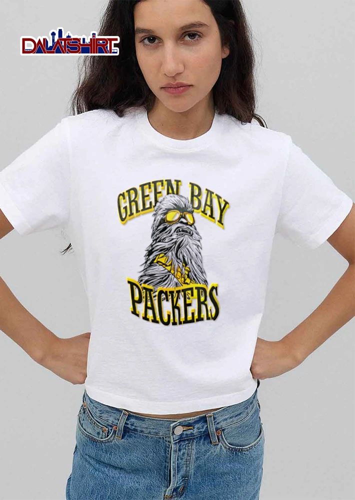 Green Bay Packers Chewbacca wearing goggles illustration style shirt