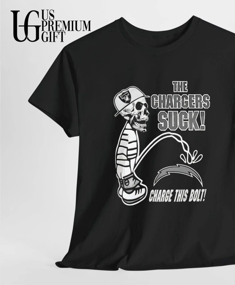 Skeleton Raiders This Chargers Suck peeing on Charge This Bolt shirt