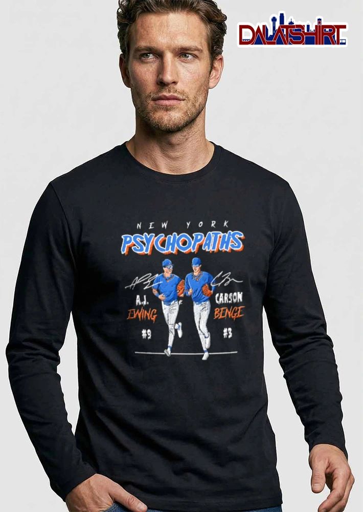 New York Psychopaths AJ Ewing number 9 and Carson Benge number 3 running action shirt