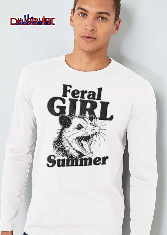 Feral Girl Summer hissing opossum illustration grey background shirt