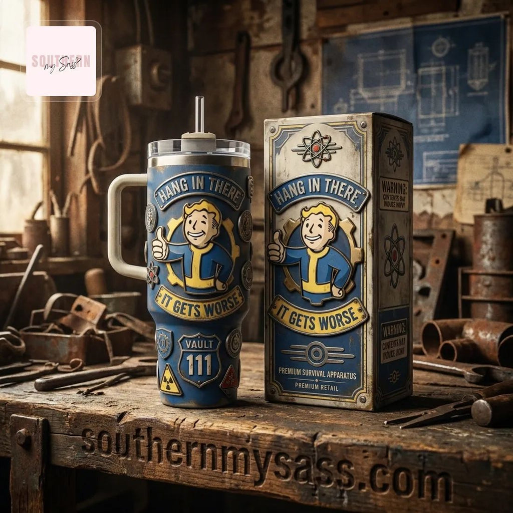 Fallout Vault Boy “Hang In There It Gets Worse” Premium Embossed Tumbler