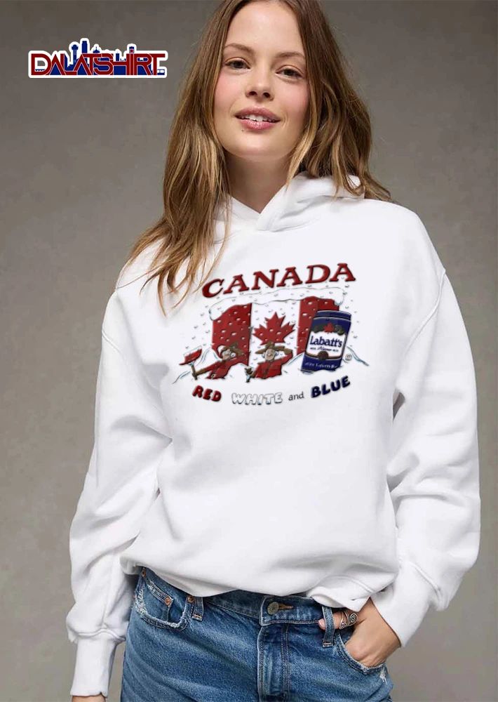 Labatts Call For Blue RED White And two mounties shoveling snow canada flag shirt