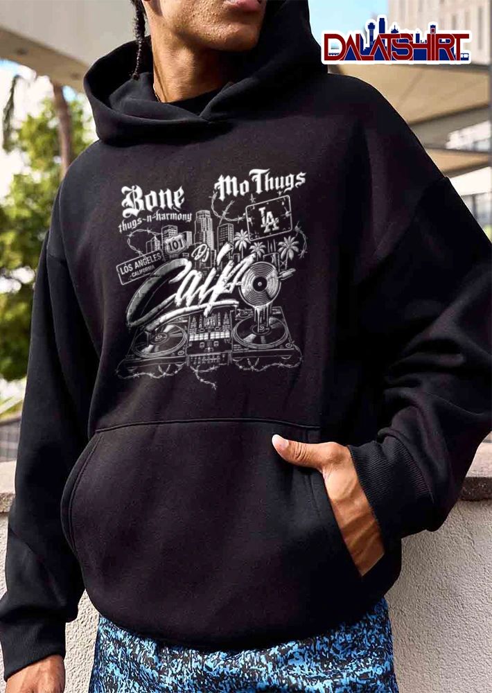 Bone Thugs N Harmony 101 dj turntables city skyline palm trees shirt
