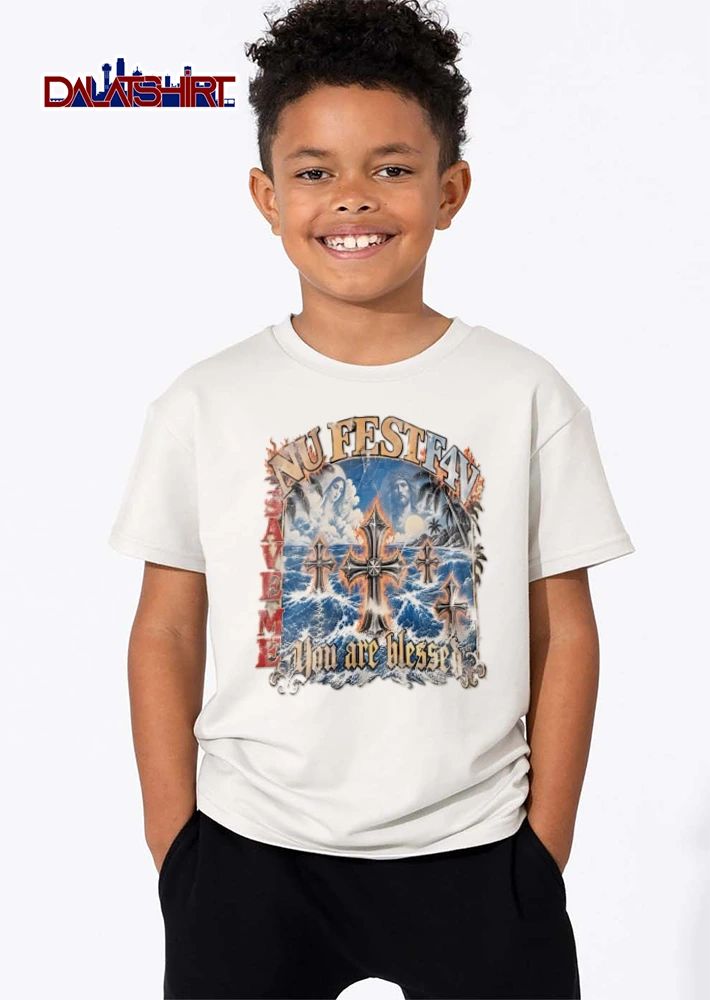 NU Fest F4V Save ME You Are Blessed Jesus Mary crosses ocean waves fire shirt