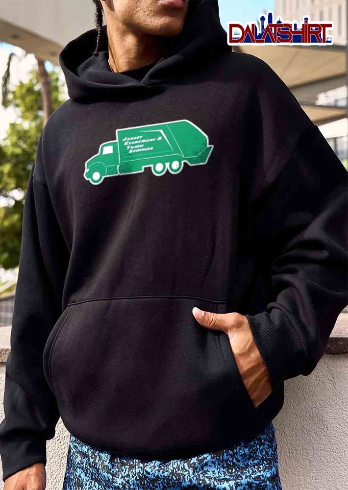 Jersey Excrement And Trash Services green garbage truck side view shirt