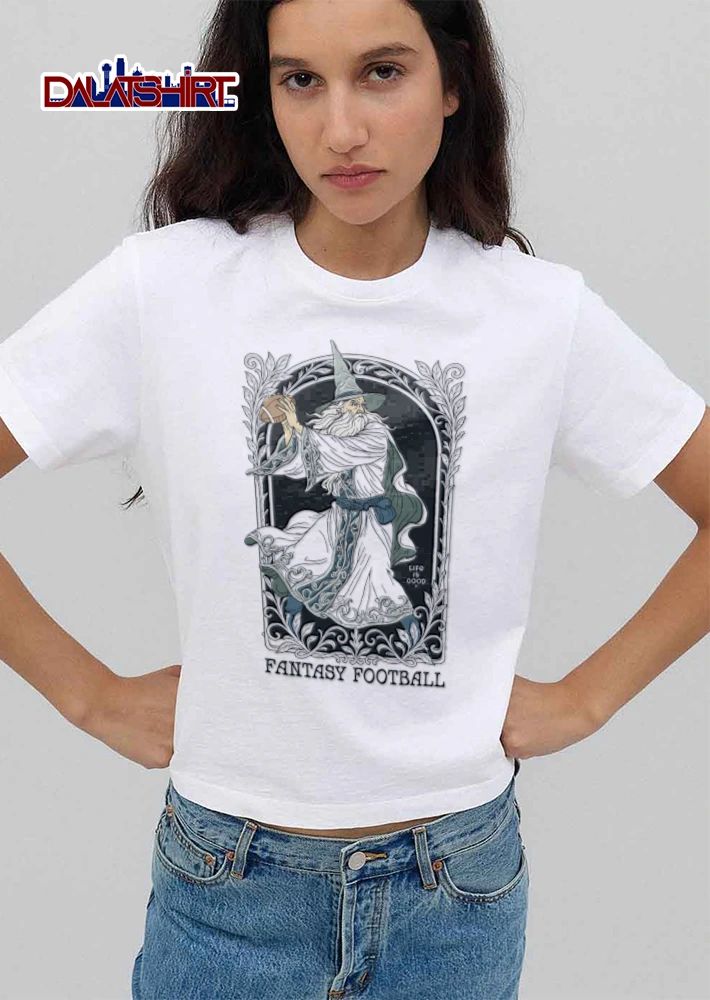 Life Is Good Fantasy Football wizard throwing American illustration shirt