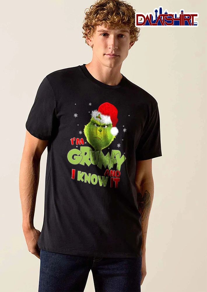Im Grumpy And I Know It green furry creature Santa hat shirt