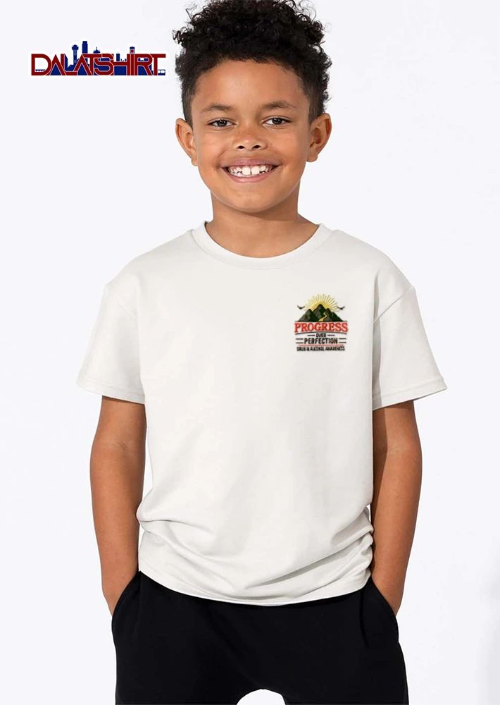 Progress Over Perfection Drug And Alcohol Awareness mountains sun birds ribbon illustration shirt