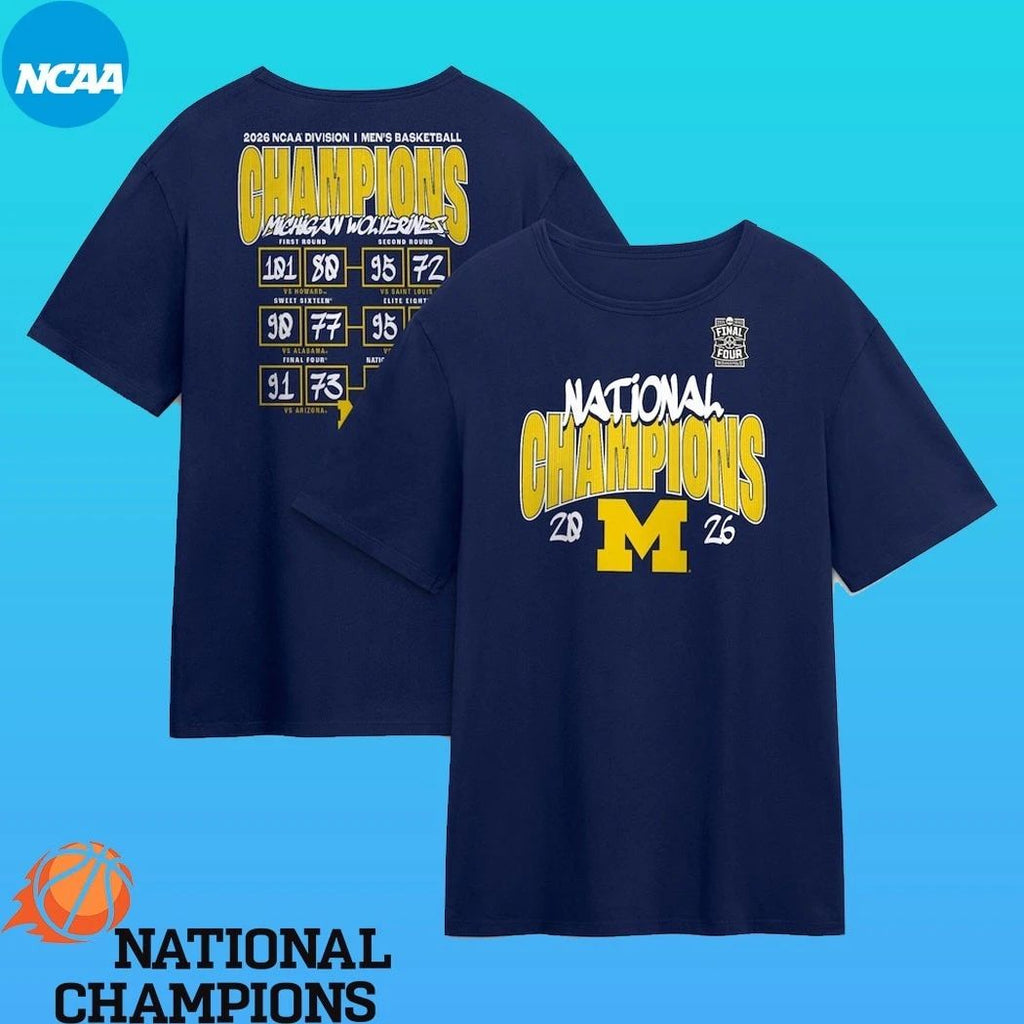 Michigan Wolverines Fanatics 2026 NCAA Men’s Basketball National Champions Schedule Shirt