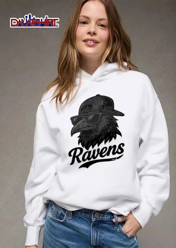 Baltimore Ravens raven wearing sunglasses baseball cap shirt