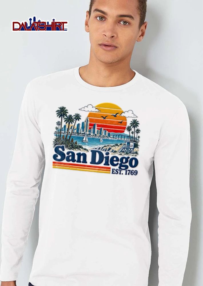 Diego Williams 22 city skyline beach sunset palm trees shirt