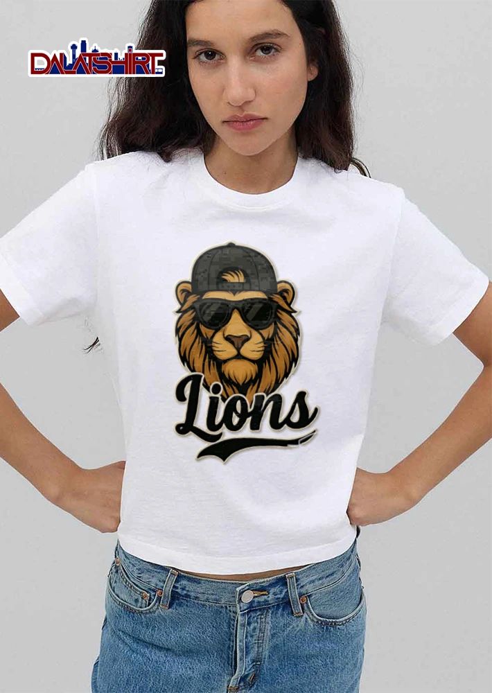 Detroit Lions lion wearing sunglasses baseball cap shirt