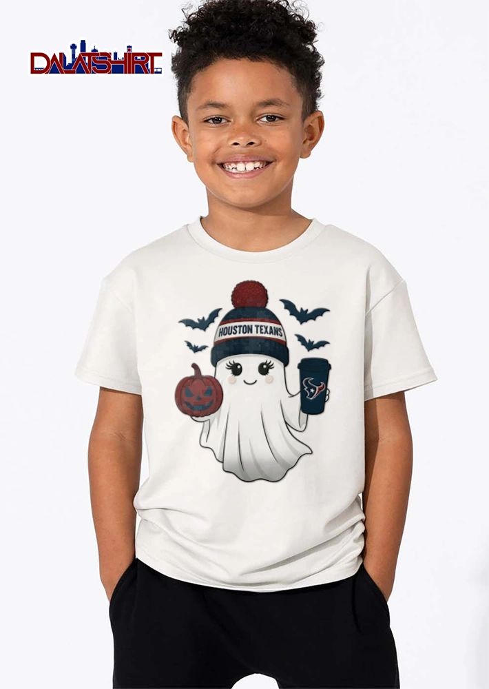 Houston Texans ghost wearing beanie holding pumpkin coffee shirt
