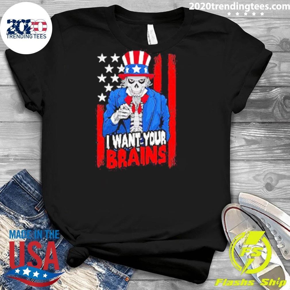 Patriotic Halloween Zombie Uncle Sam Want Soul USA I Want Your Brains Shirt