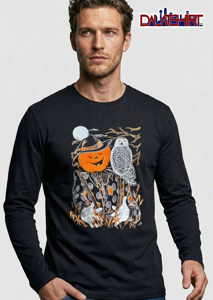 Pumpkin head halloween scarecrow snowy owl shirt