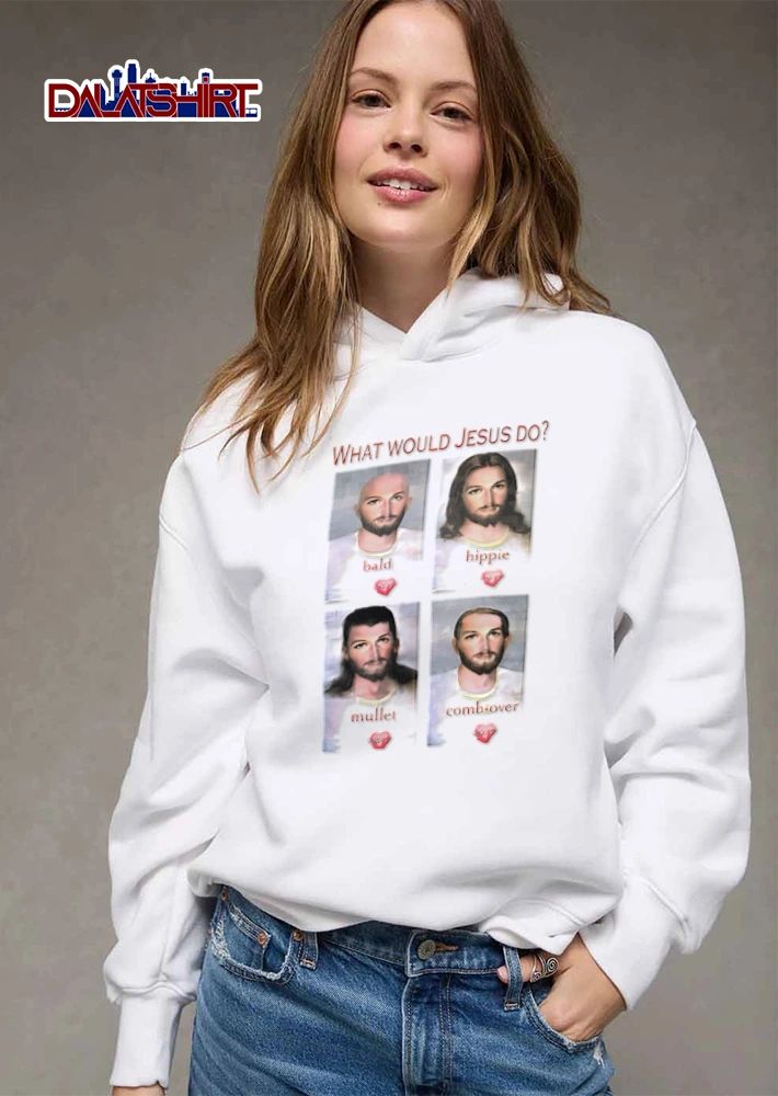 Jesus What Would Jesus Do four portraits different hairstyles Jesus shirt