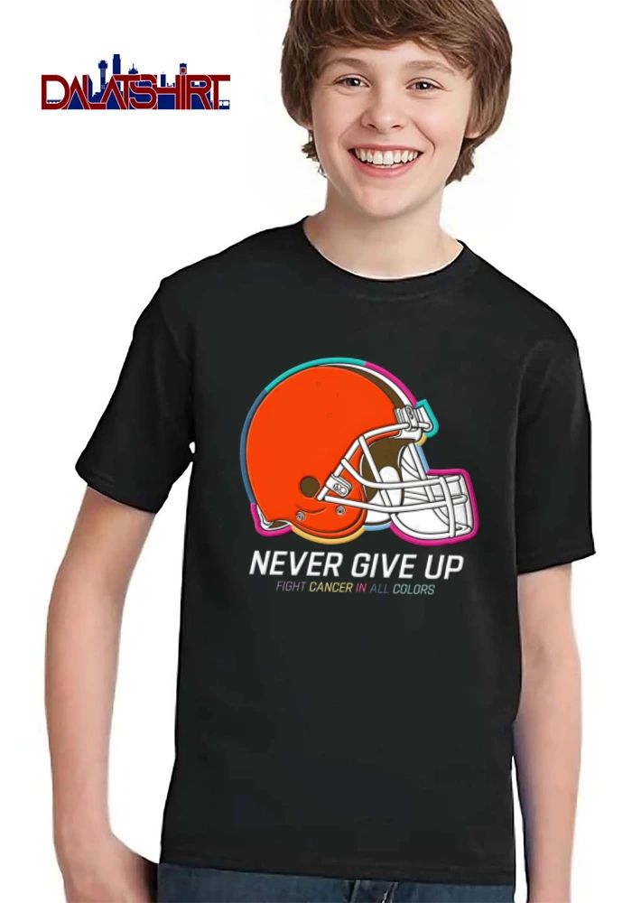 Cleveland Browns Never Give UP Fight Cancer IN ALL Colors orange football helmet colorful outline shirt