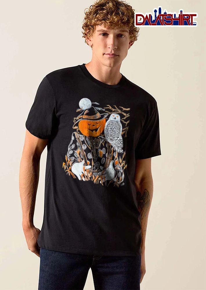 Pumpkin head halloween scarecrow snowy owl shirt