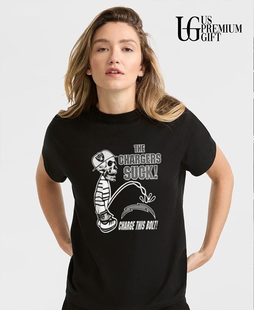 Skeleton Raiders This Chargers Suck peeing on Charge This Bolt shirt