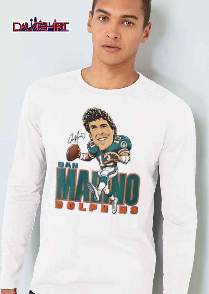 Miami Dolphins Dan Marino caricature throwing football shirt