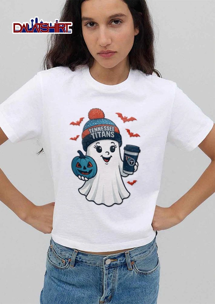 Tennessee Titans ghost wearing beanie holding pumpkin coffee shirt