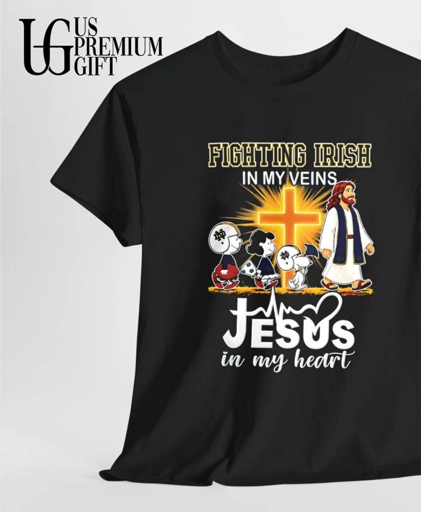 Notre Dame Fighting Irish x Peanuts in My Veins Jesus in My Heart Walk shirt
