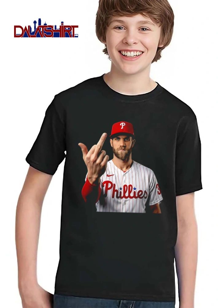 Philadelphia Phillies Bryce Harper 3 man wearing baseball jersey middle finger shirt