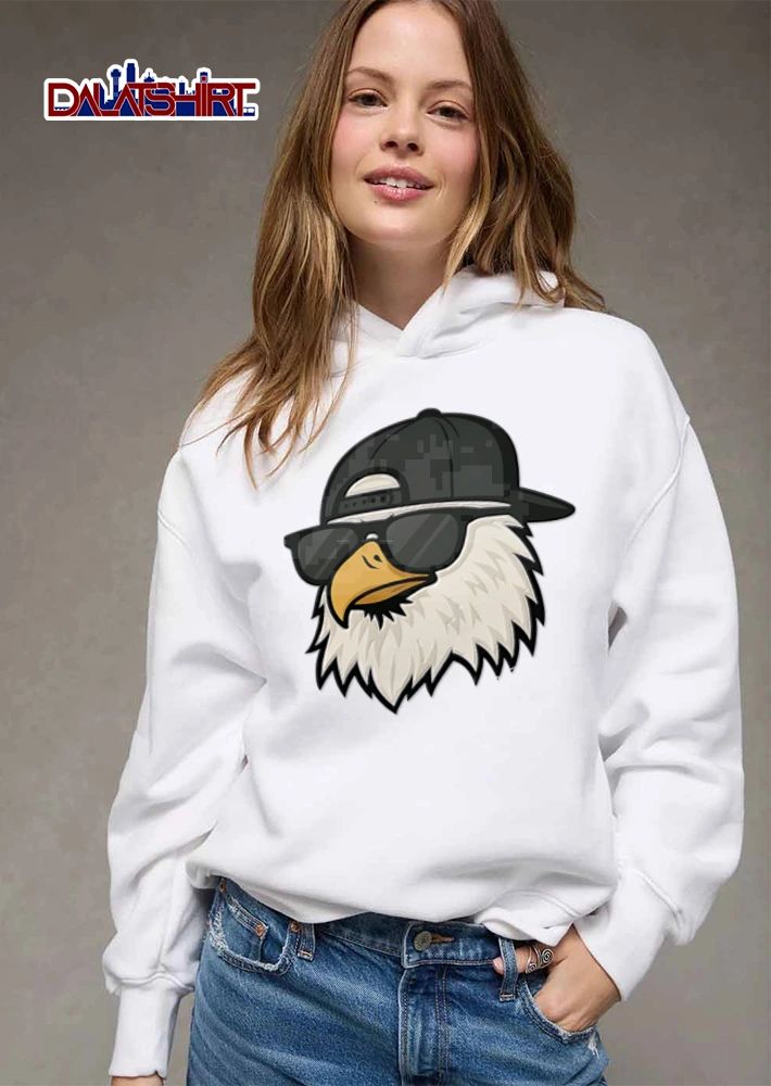 Bald eagle wearing sunglasses cap shirt
