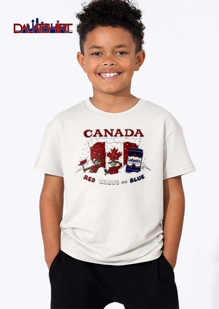 Labatts Call For Blue RED White And two mounties shoveling snow canada flag shirt