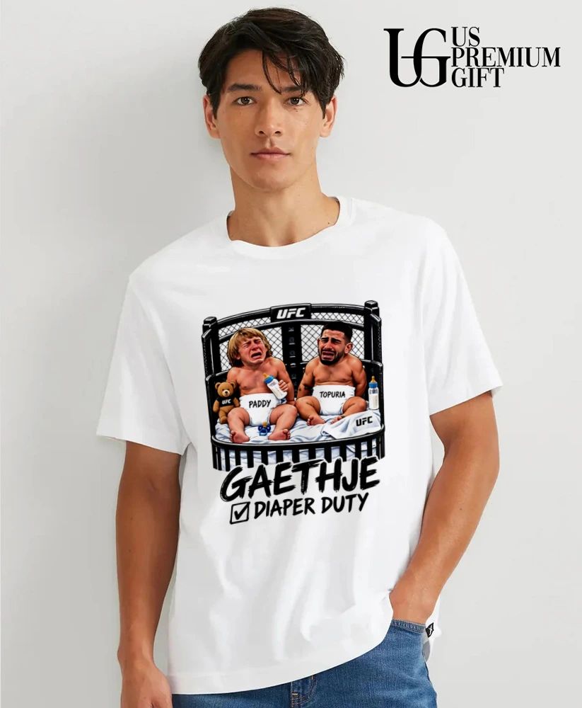 Gaethje Diaper Duty with Paddy and Topuria shirt
