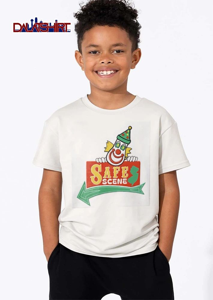 Safe Scene clown holding sign new jersey map shirt