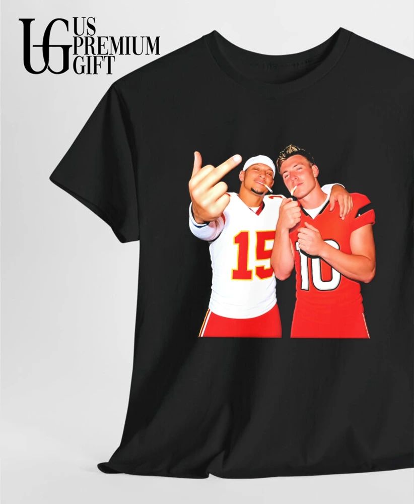 Bo Nix and Patrick Mahomes middle finger cigarettes shirt