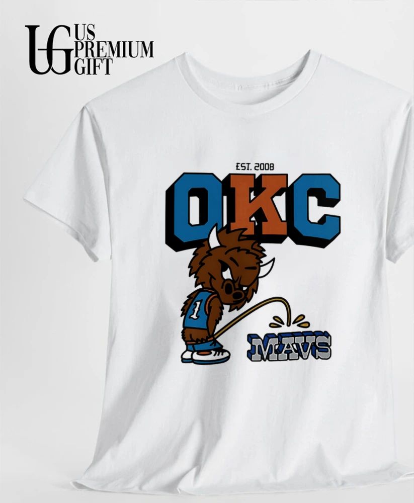 Rumble the Bison Oklahoma City Thunders peeing on Mavs shirt