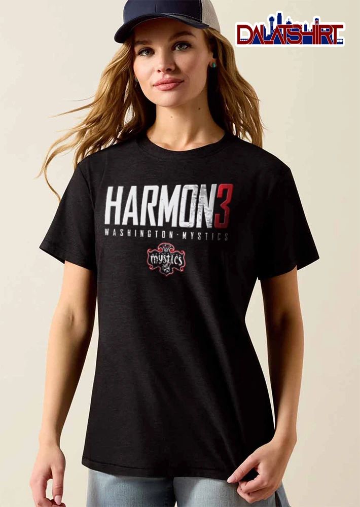 WNBA Washington Mystics Harmon 3 text and team logo graphic shirt