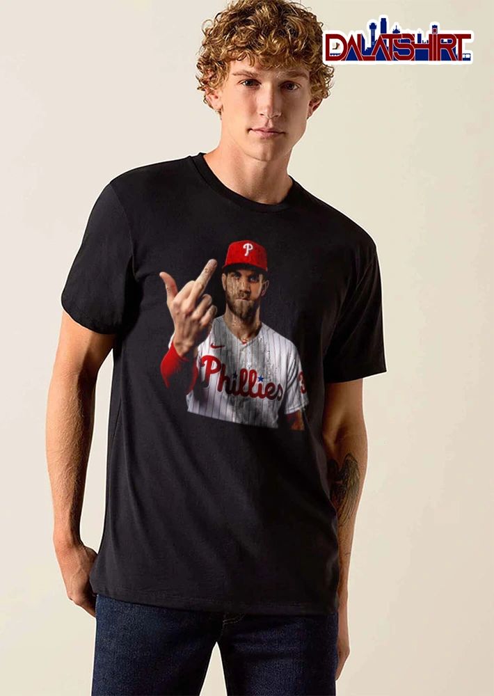 Philadelphia Phillies Bryce Harper 3 man wearing baseball jersey middle finger shirt