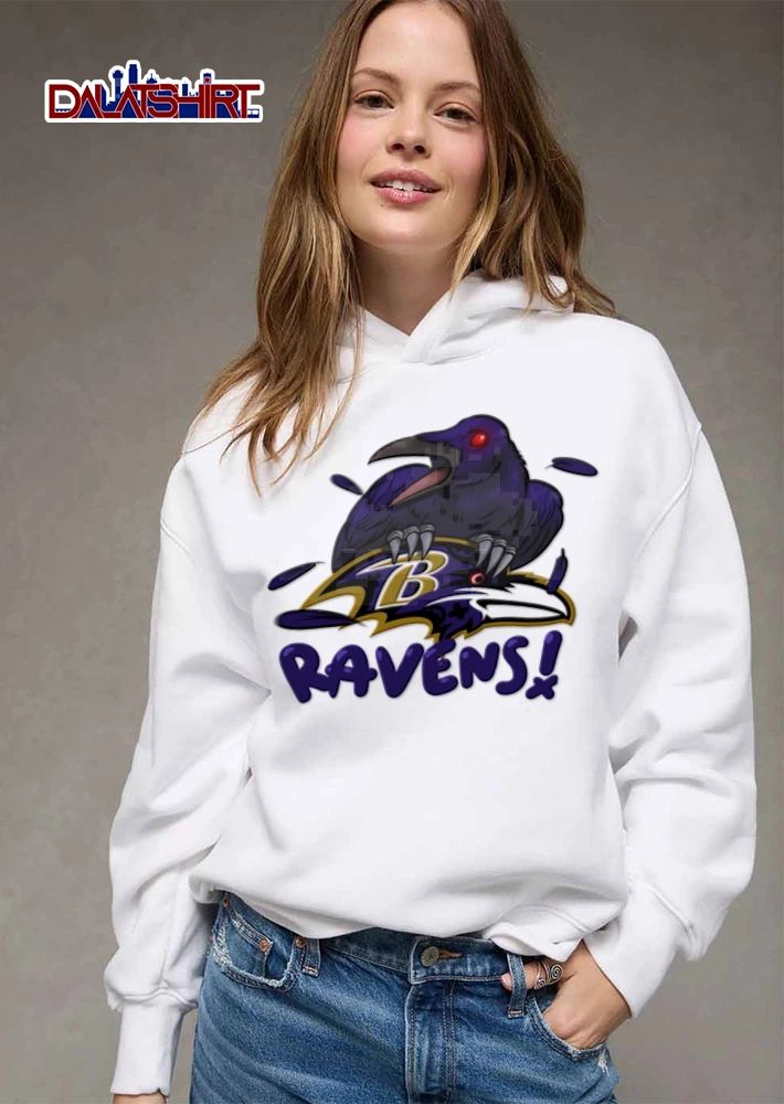 Baltimore Ravens raven bird perched on logo shirt