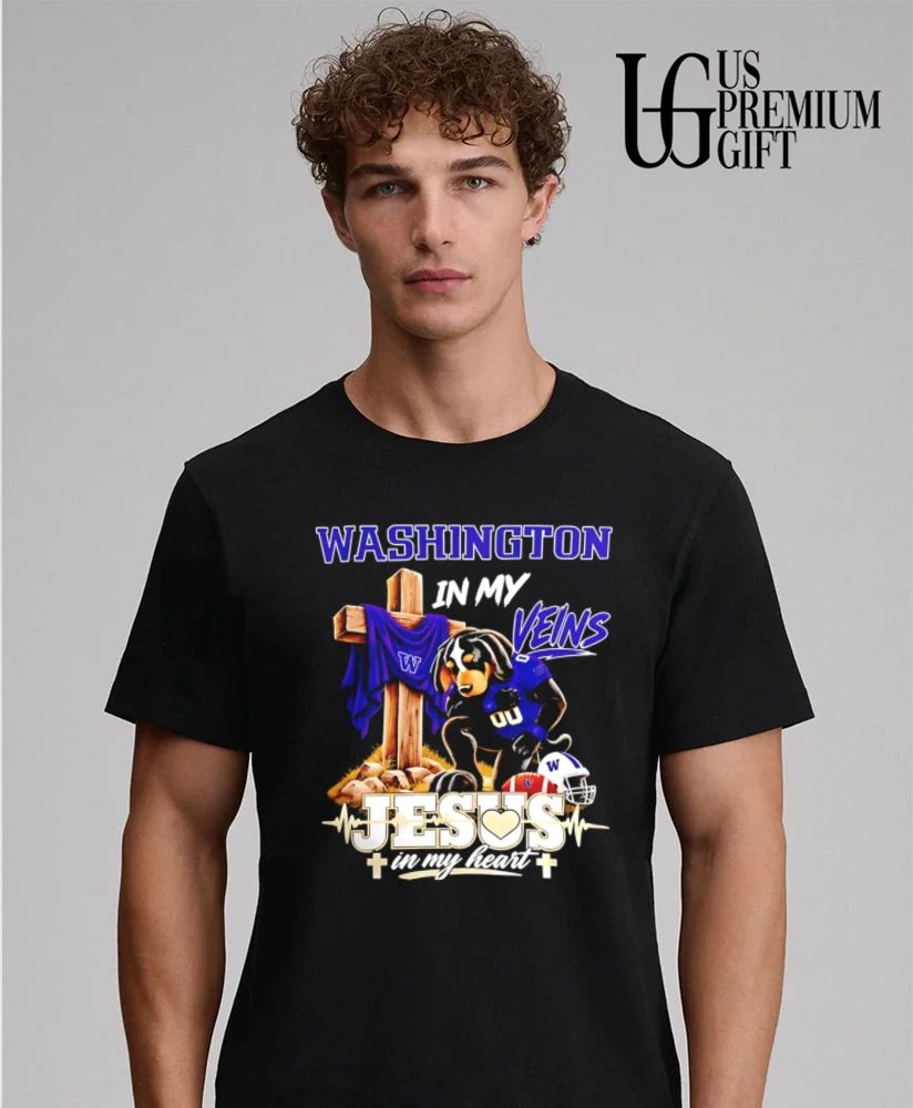 Washington Huskies Dog In My Veins Jesus In My Heart Faith Football mascot shirt
