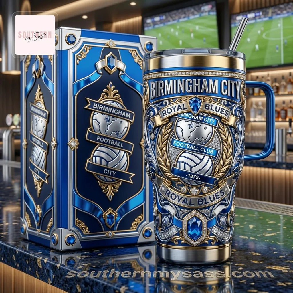 Birmingham City FC Royal Blues Premium Ornate 40oz Insulated Tumbler with Handle