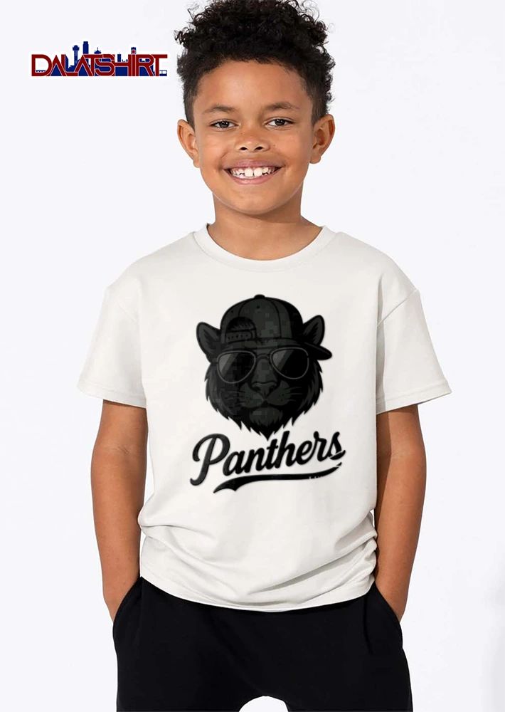 Panthers panther wearing sunglasses baseball cap shirt