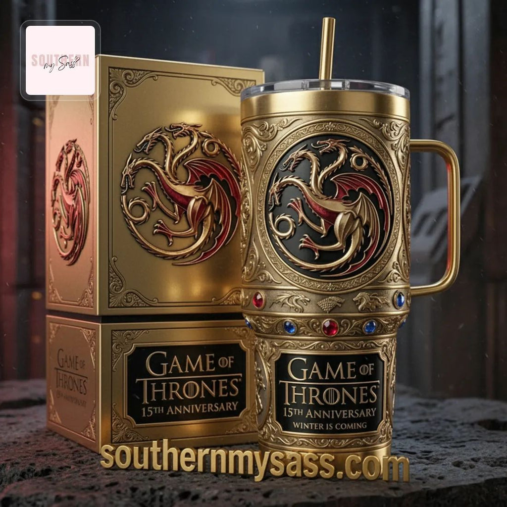 Game of Thrones 15th Anniversary Winter Is Coming Luxury Gold Targaryen 40oz Tumbler