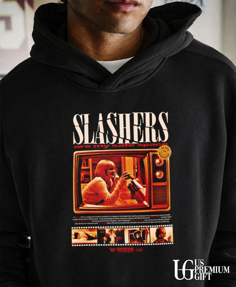 Slashers Are My Safe Space Halftone Horror Movie Collage T-shirt