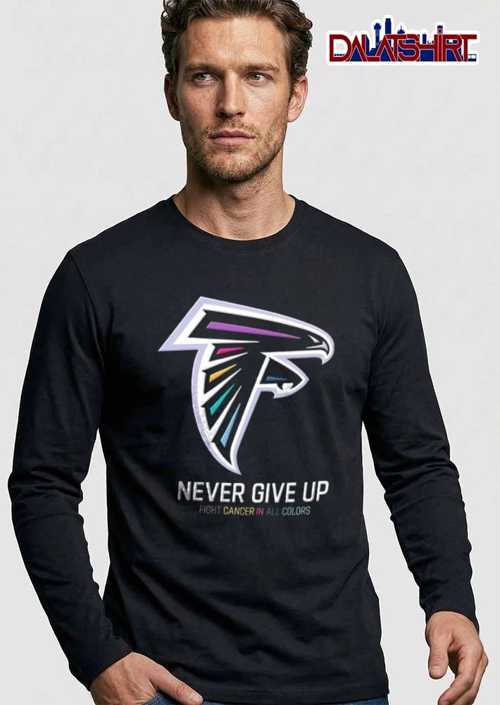 Atlanta Falcons Never Give UP Fight Cancer IN ALL Colors colorful logo graphic shirt
