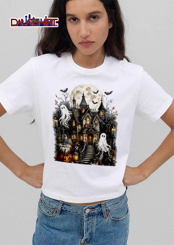Haunted house ghosts pumpkins bats moon shirt