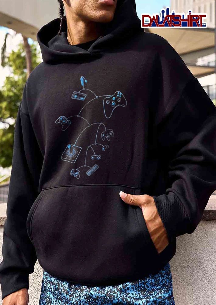 Video game controllers hanging mobile shirt
